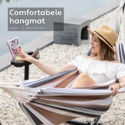 Vita5 Hangmat Met Standaard – 2 Persoons – Incl. Bekerhouder – 205kg Draaggewicht – Blauw/Wit/Bruin -Fijne Tuinmeubelwinkel 1200x1200 1094