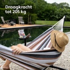 Vita5 Hangmat Met Standaard – 2 Persoons – Incl. Bekerhouder – 205kg Draaggewicht – Blauw/Wit/Bruin -Fijne Tuinmeubelwinkel 1200x1200 1096