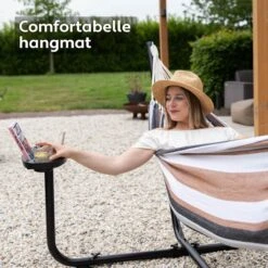 Vita5 Hangmat Met Standaard – 2 Persoons – Incl. Bekerhouder – 205kg Draaggewicht – Blauw/Wit/Bruin -Fijne Tuinmeubelwinkel 1200x1200 1098