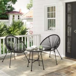 Songmics Balkonmeubilair, Tuinmeubelset, Set Van 3, Zitgroep, Terrasmeubilair, Glazen Tafelblad, 2 Stoelen, Voor Binnen En Buiten, Voor Patio, Tuin, Balkon, Buiten, Zwart GGF013B02 -Fijne Tuinmeubelwinkel 1200x1200 1116