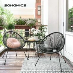 Songmics Balkonmeubilair, Tuinmeubelset, Set Van 3, Zitgroep, Terrasmeubilair, Glazen Tafelblad, 2 Stoelen, Voor Binnen En Buiten, Voor Patio, Tuin, Balkon, Buiten, Zwart GGF013B02 -Fijne Tuinmeubelwinkel 1200x1200 1118