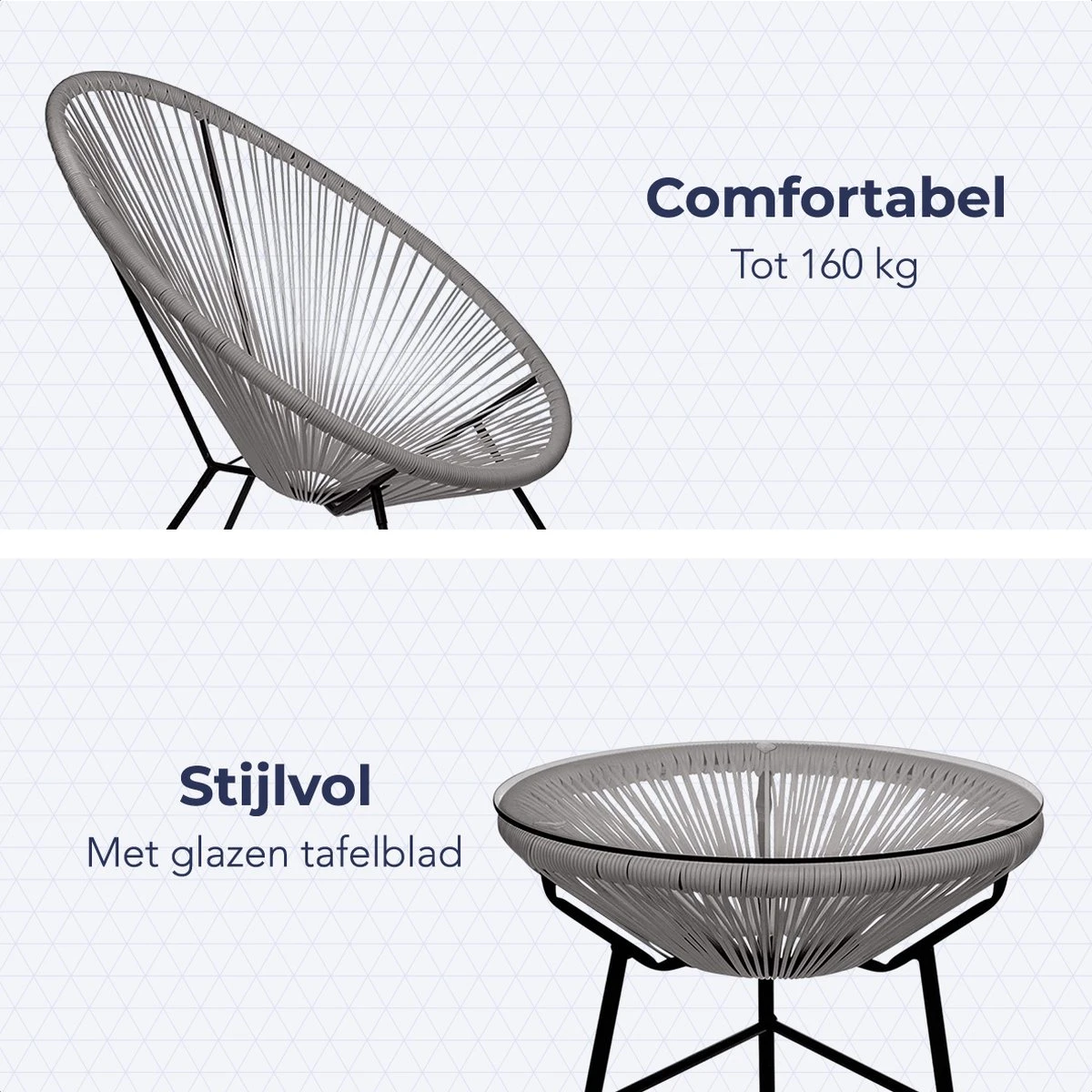 LifeGoods Acapulco Bistroset - 3-Delig - Tuinset Met Bijzettafel - Grijs 4 LifeGoods Acapulco Bistroset - 3-Delig - Tuinset Met Bijzettafel - Grijs - Afbeelding 4