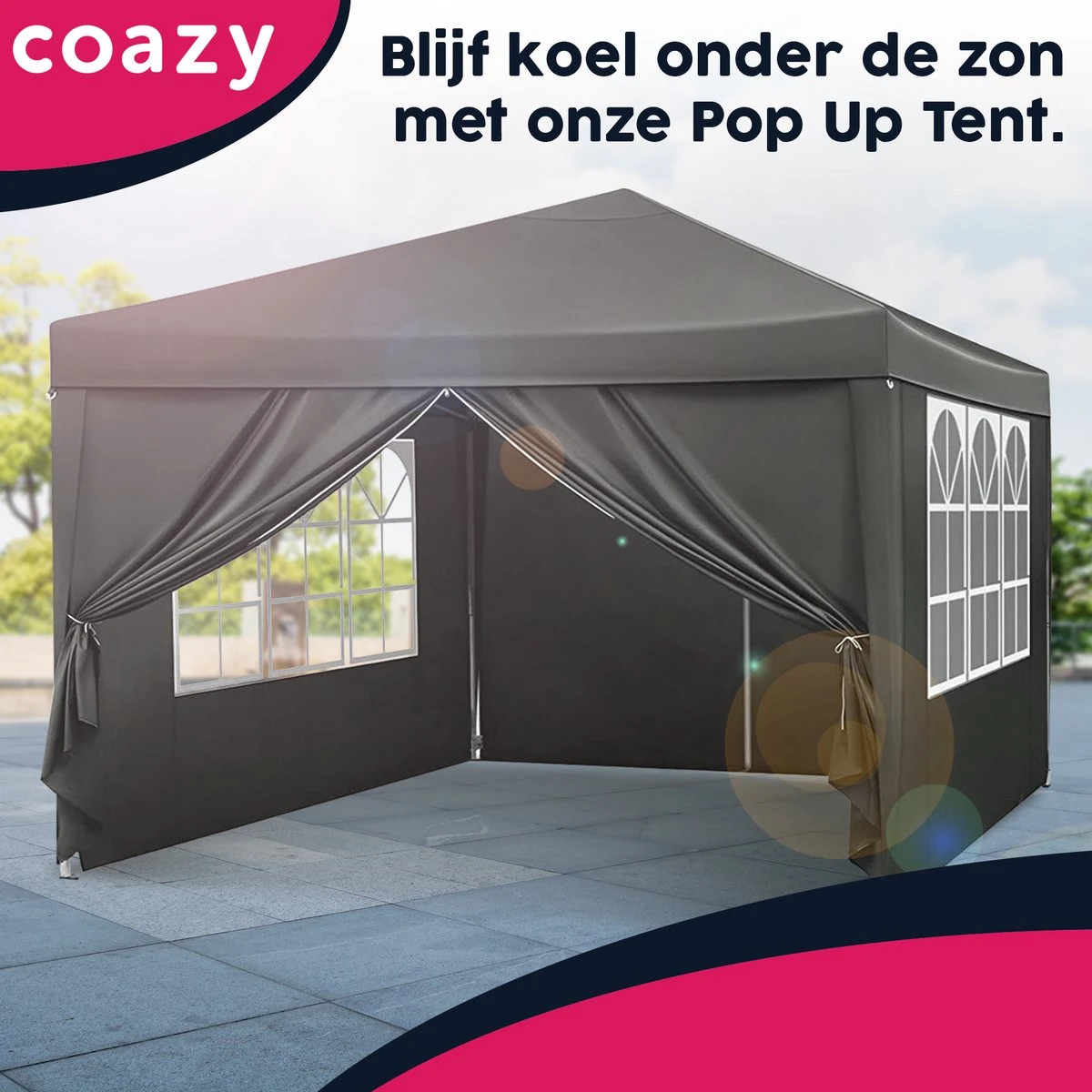 Waterdichte Partytent 3x3 Meter Opvouwbaar Met Zijwanden- Paviljoen Met Zijpanelen - Easy Up - Pop-up Tent Met Haringen, Touw En Anti Slip Poten 2 Waterdichte Partytent 3x3 Meter Opvouwbaar Met Zijwanden- Paviljoen Met Zijpanelen - Easy Up - Pop-up Tent Met Haringen, Touw En Anti Slip Poten - Afbeelding 2