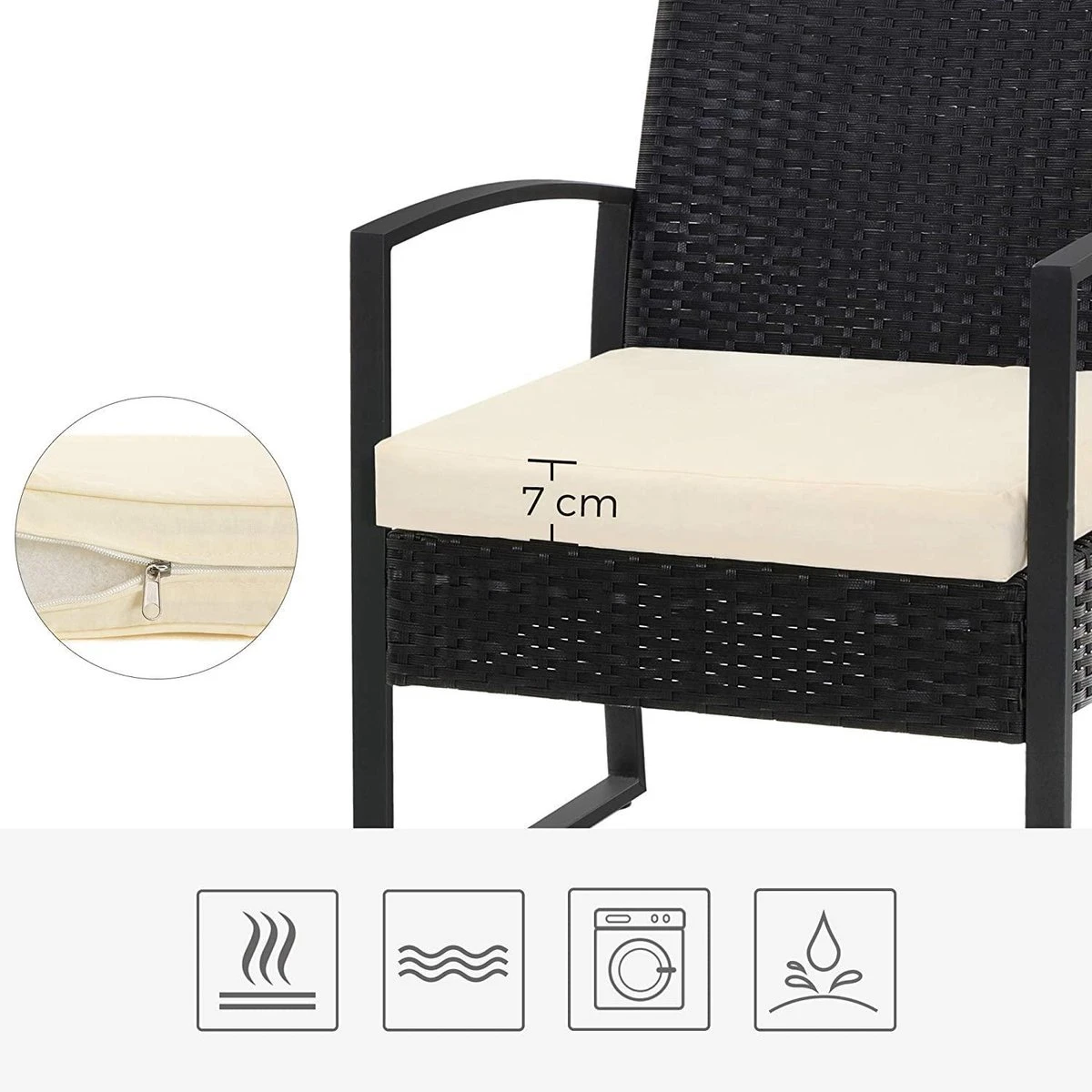 Songmics Tuinmeubelset, 3-delige Set, Van Polyrotan, Voor Outdoor, Terras, Balkon, Tuin, Eenvoudige Montage, Bijzettafel En 2 Stoelen, Zwart-beige 5 Songmics Tuinmeubelset, 3-delige Set, Van Polyrotan, Voor Outdoor, Terras, Balkon, Tuin, Eenvoudige Montage, Bijzettafel En 2 Stoelen, Zwart-beige - Afbeelding 5