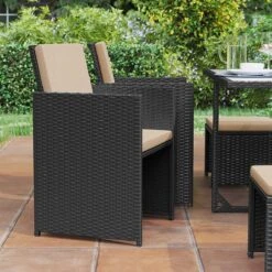 Tuinmeubelset - Tuinset 4 6 8 Persoons - Eettafel En Stoelen - Set Van 9 - Terras - Tuintafel - Salontafel Met Glazen Oppervlak - Zwart Beige -Fijne Tuinmeubelwinkel 1200x1200 1220