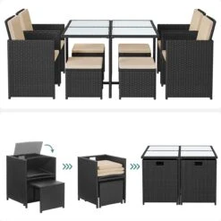 Tuinmeubelset - Tuinset 4 6 8 Persoons - Eettafel En Stoelen - Set Van 9 - Terras - Tuintafel - Salontafel Met Glazen Oppervlak - Zwart Beige -Fijne Tuinmeubelwinkel 1200x1200 1222