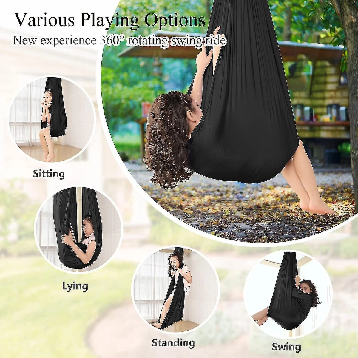 Merkloos Schommelstoel - Hangmat - Schommel - Kalmerend - Luchtdoorlatend - Kinderen - Zwart 2 Merkloos Schommelstoel - Hangmat - Schommel - Kalmerend - Luchtdoorlatend - Kinderen - Zwart - Afbeelding 2
