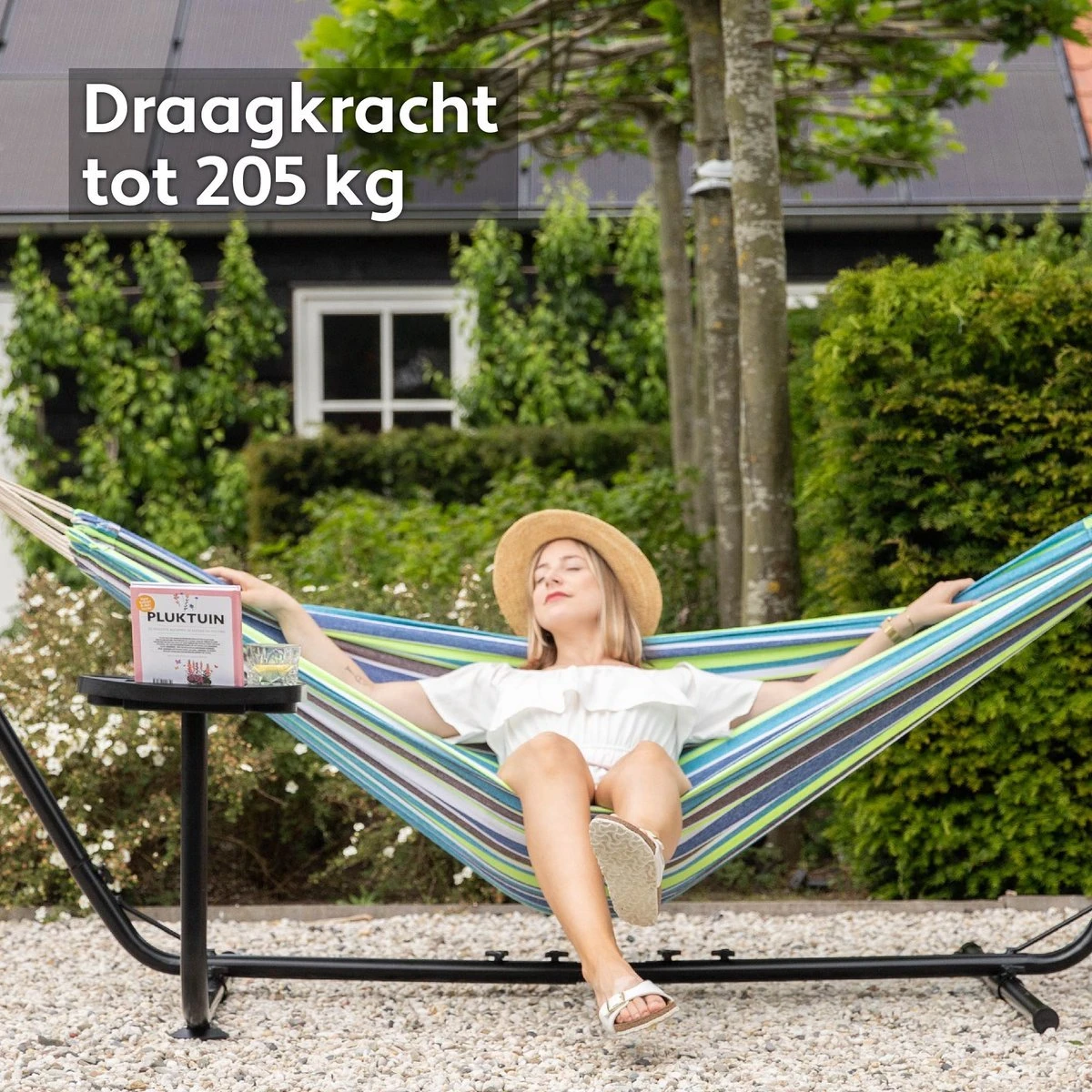 Vita5 Hangmat Met Standaard – 2 Persoons – Incl. Bekerhouder – 205kg Draaggewicht – Groen/Blauw 6 Vita5 Hangmat Met Standaard – 2 Persoons – Incl. Bekerhouder – 205kg Draaggewicht – Groen/Blauw - Afbeelding 6