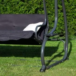 Springos Schommelbank | Linda-Schommel | 3-zits | Waterafstotend | Inclusief 2 Kussens | Verstelbare Luifel | 162 X 200 X 120 Cm | Zwart -Fijne Tuinmeubelwinkel 1200x1200 147