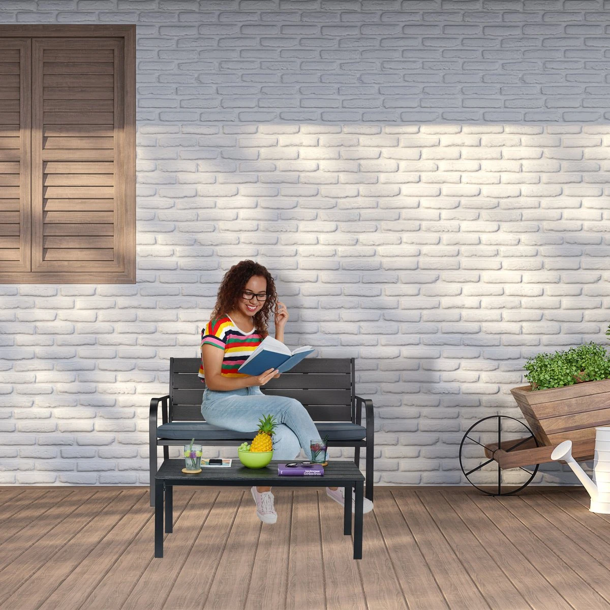 Relaxdays Tuinbank Met Kussen - 2 Zits Buitenbank Metaal - Balkonbank Kunststof - Voortuin 2 Relaxdays Tuinbank Met Kussen - 2 Zits Buitenbank Metaal - Balkonbank Kunststof - Voortuin - Afbeelding 2