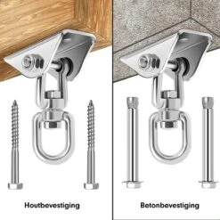 Luxe Ophangsysteem - 180° Schommelen, 360° Roteerbaar - Plafondhaak - Ophanghaak - Hangstoel Buiten - Hangstoel Binnen – Schommelstoel - Schommel - Bokszakken - RVS - Nederlandse Handleiding - -Fijne Tuinmeubelwinkel 1200x1200 230