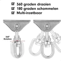 Luxe Ophangsysteem - 180° Schommelen, 360° Roteerbaar - Plafondhaak - Ophanghaak - Hangstoel Buiten - Hangstoel Binnen – Schommelstoel - Schommel - Bokszakken - RVS - Nederlandse Handleiding - -Fijne Tuinmeubelwinkel 1200x1200 231