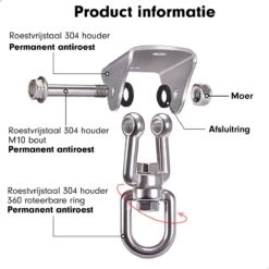 Luxe Ophangsysteem - 180° Schommelen, 360° Roteerbaar - Plafondhaak - Ophanghaak - Hangstoel Buiten - Hangstoel Binnen – Schommelstoel - Schommel - Bokszakken - RVS - Nederlandse Handleiding - -Fijne Tuinmeubelwinkel 1200x1200 234