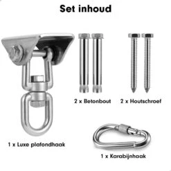 Luxe Ophangsysteem - 180° Schommelen, 360° Roteerbaar - Plafondhaak - Ophanghaak - Hangstoel Buiten - Hangstoel Binnen – Schommelstoel - Schommel - Bokszakken - RVS - Nederlandse Handleiding - -Fijne Tuinmeubelwinkel 1200x1200 236