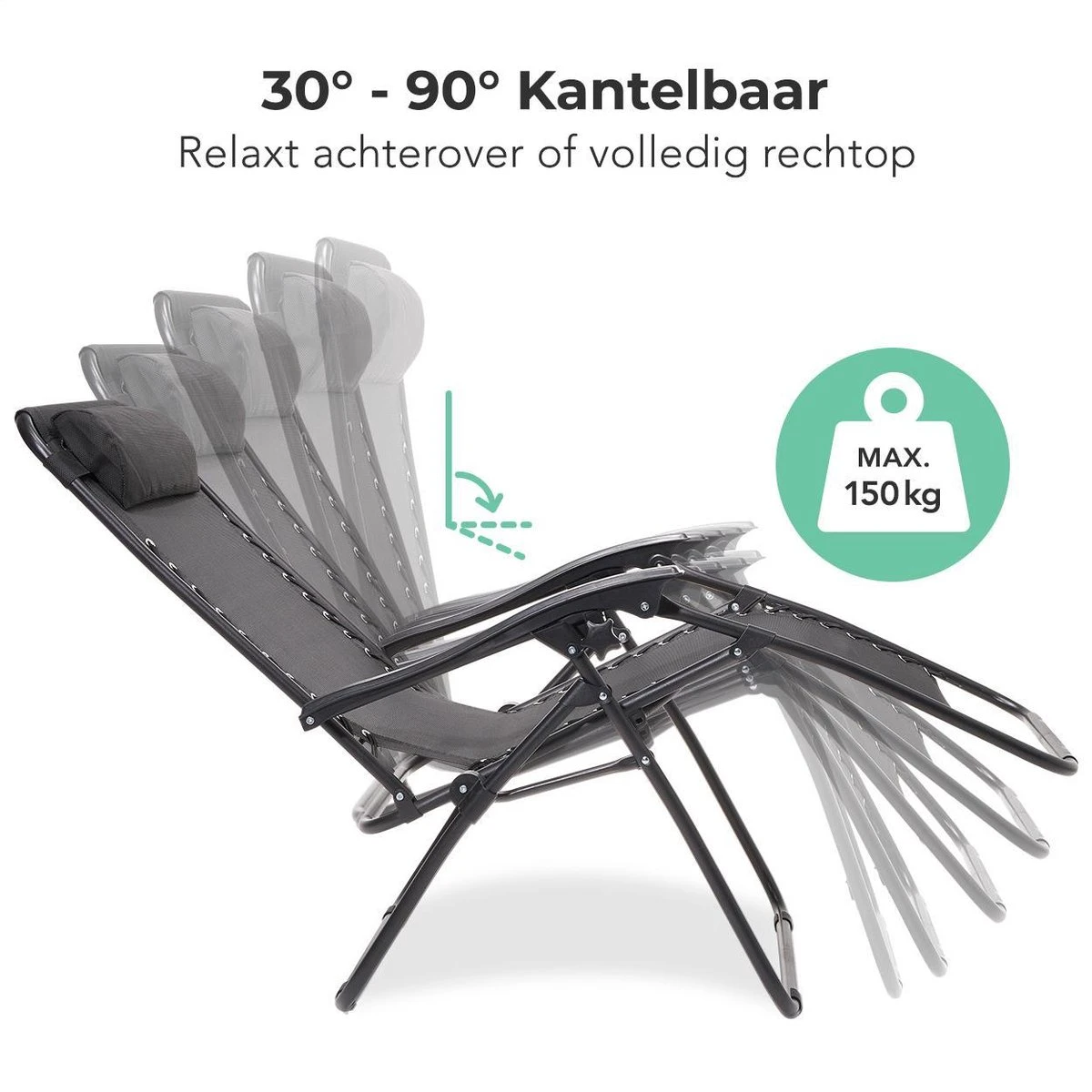 LifeGoods Opvouwbare Tuinstoelen - Verstelbaar Zonnescherm - 2 Stuks - 30°-90° Verstelbaar - Metaal - Zwart 2 LifeGoods Opvouwbare Tuinstoelen - Verstelbaar Zonnescherm - 2 Stuks - 30°-90° Verstelbaar - Metaal - Zwart - Afbeelding 2