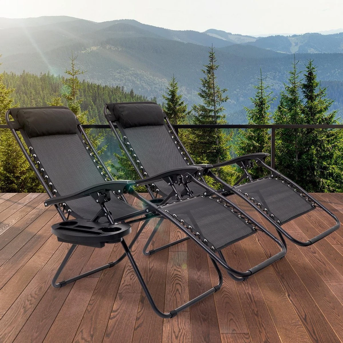 LifeGoods Opvouwbare Tuinstoelen - Verstelbaar Zonnescherm - 2 Stuks - 30°-90° Verstelbaar - Metaal - Zwart 7 LifeGoods Opvouwbare Tuinstoelen - Verstelbaar Zonnescherm - 2 Stuks - 30°-90° Verstelbaar - Metaal - Zwart - Afbeelding 7