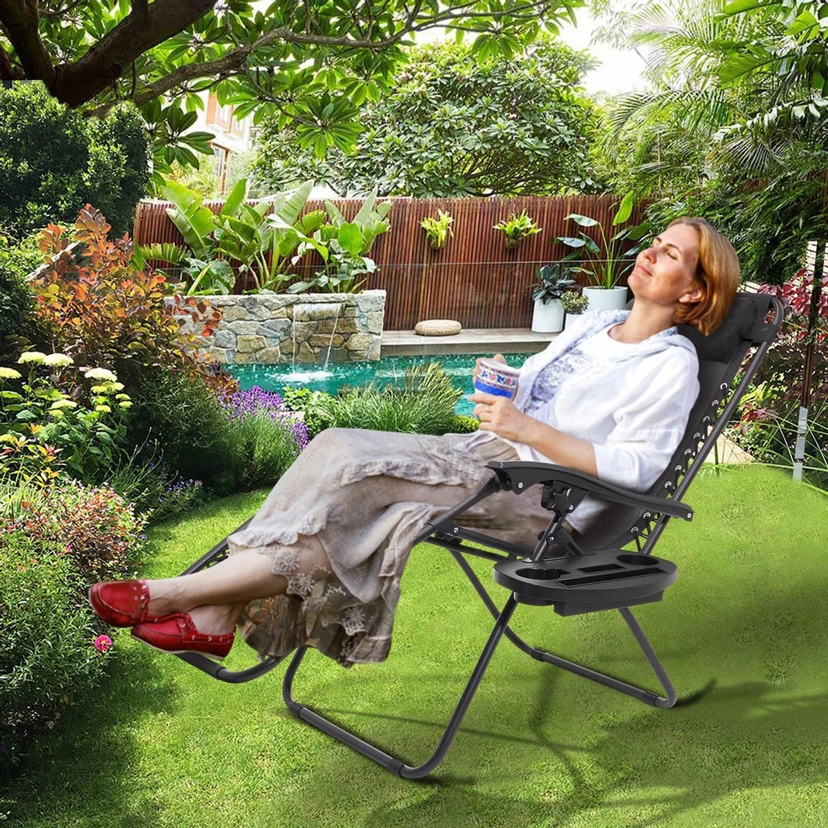 LifeGoods Opvouwbare Tuinstoelen - Verstelbaar Zonnescherm - 2 Stuks - 30°-90° Verstelbaar - Metaal - Zwart 9 LifeGoods Opvouwbare Tuinstoelen - Verstelbaar Zonnescherm - 2 Stuks - 30°-90° Verstelbaar - Metaal - Zwart - Afbeelding 9