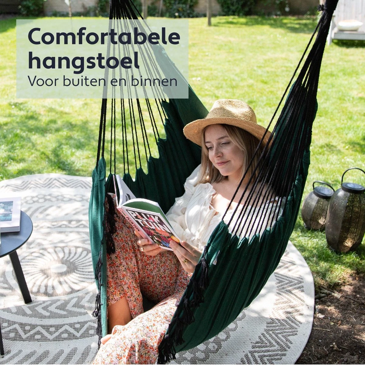 Vita5 XXL Hangstoel | Binnen&Buiten Hangnest | Incl. 2 Kussens En Boekenvak | Volwassenen&Kinderen | Hangmatstoel Tot 225kg | Donkergroen 2 Vita5 XXL Hangstoel | Binnen&Buiten Hangnest | Incl. 2 Kussens En Boekenvak | Volwassenen&Kinderen | Hangmatstoel Tot 225kg | Donkergroen - Afbeelding 2