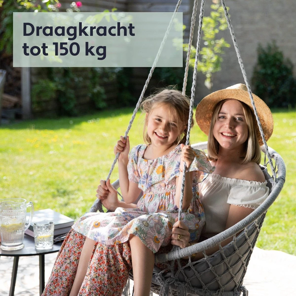 Vita5 Macramé Hangstoel - Voor Binnen En Buiten - Zonder Standaard - Incl. Kussen, Boekenvak En Beschermhoes - Tot 150kg - Grijs 5 Vita5 Macramé Hangstoel - Voor Binnen En Buiten - Zonder Standaard - Incl. Kussen, Boekenvak En Beschermhoes - Tot 150kg - Grijs - Afbeelding 5