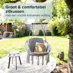 Vita5 Macramé Hangstoel - Voor Binnen En Buiten - Zonder Standaard - Incl. Kussen, Boekenvak En Beschermhoes - Tot 150kg - Grijs 17 Vita5 Macramé Hangstoel - Voor Binnen En Buiten - Zonder Standaard - Incl. Kussen, Boekenvak En Beschermhoes - Tot 150kg - Grijs -Fijne Tuinmeubelwinkel 1200x1200 344