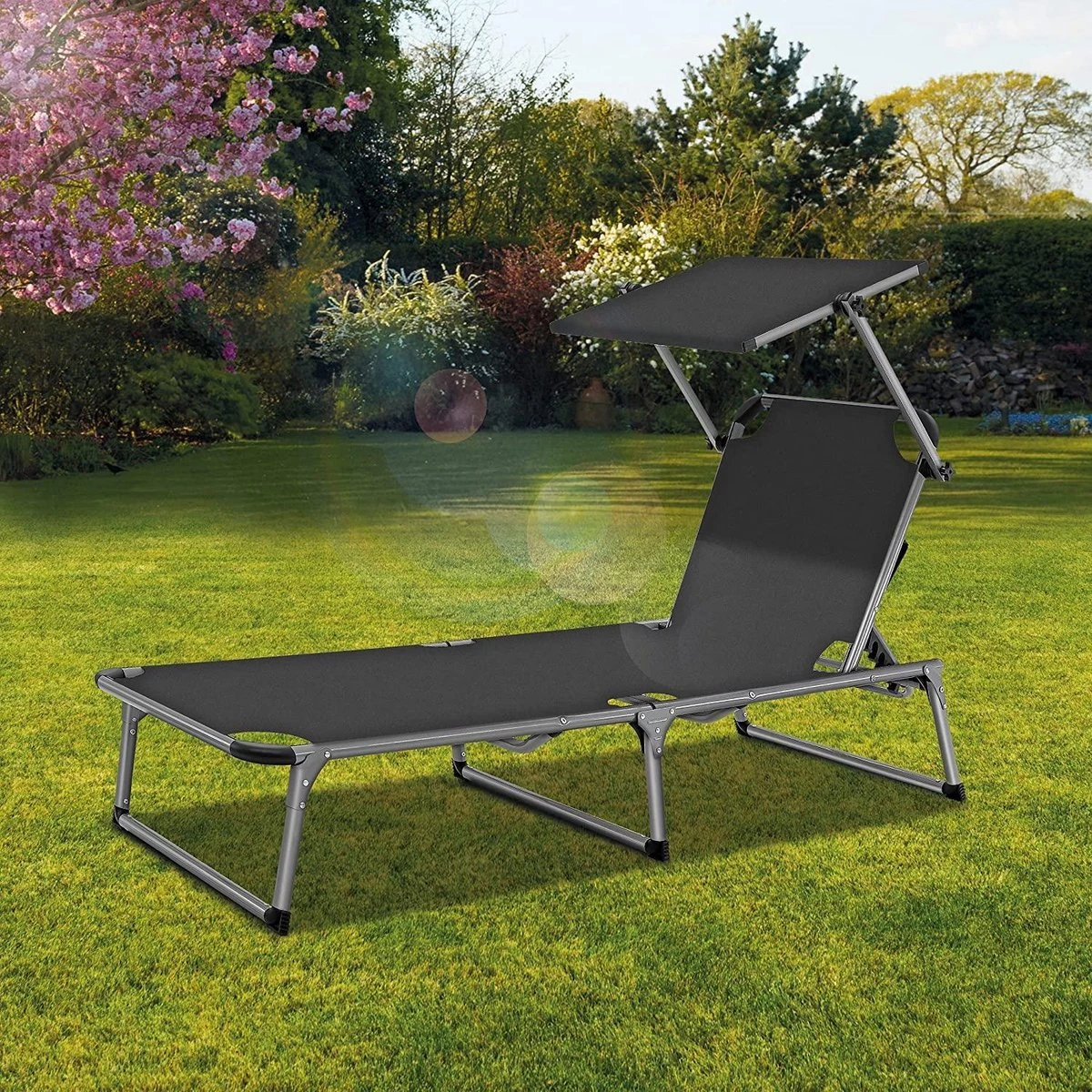 Sens Design Zonnebed - Ligbed Inklapbaar Met Zonneklep - Grijs 6 Sens Design Zonnebed - Ligbed Inklapbaar Met Zonneklep - Grijs - Afbeelding 6