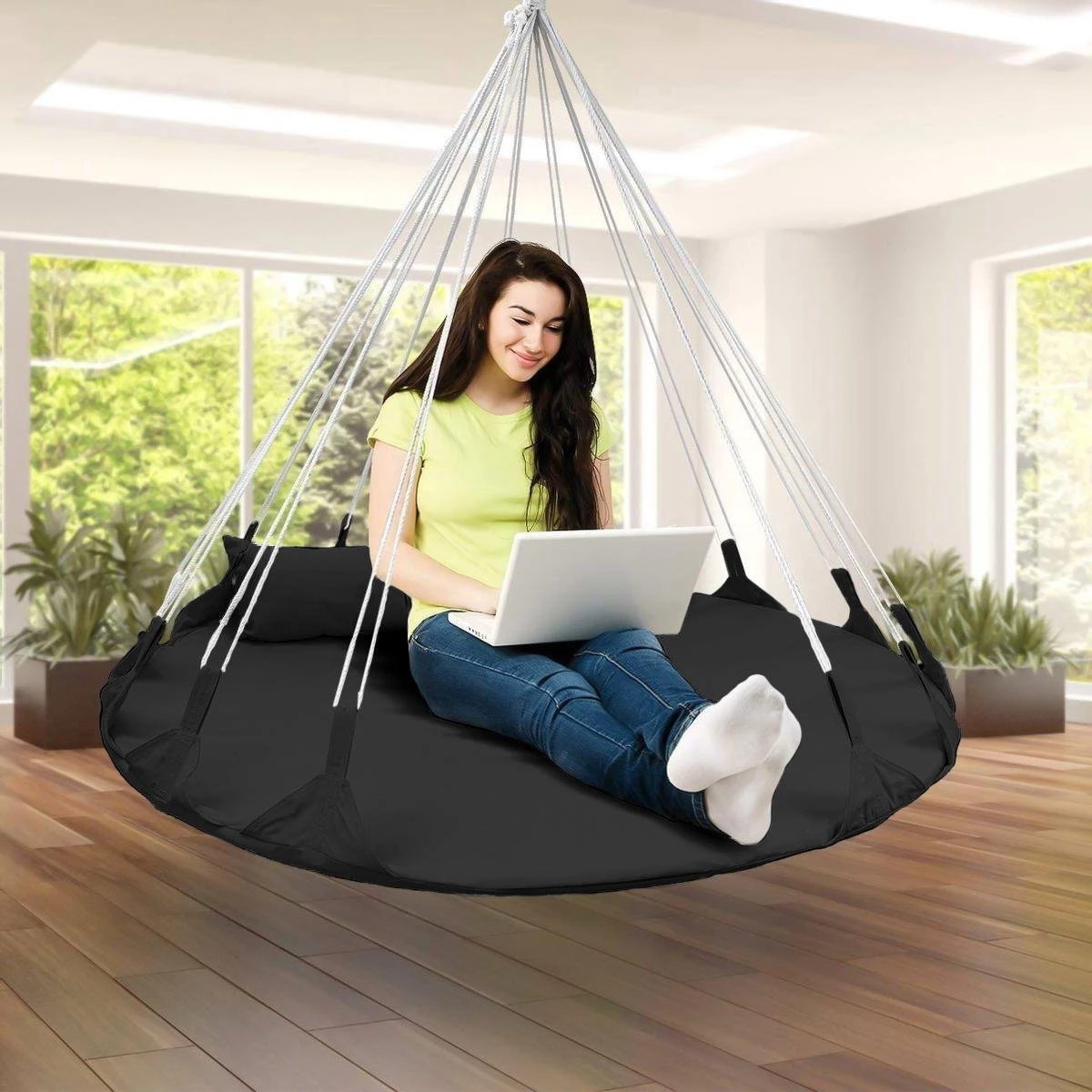 Hangnest Voor Binnen & Buiten. Met Groot En Dik Kussen Voor Volwassenen & Kinderen. Belastbaar Tot 125 Kg. VITA5 (Zwart) 5 Hangnest Voor Binnen & Buiten. Met Groot En Dik Kussen Voor Volwassenen & Kinderen. Belastbaar Tot 125 Kg. VITA5 (Zwart) - Afbeelding 5