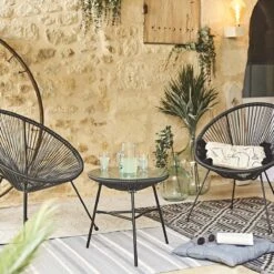 Set Van 2 Design Stoelen Ei-vormig - Acapulco Zwart - Stoelen 4 Poten Retro Design, Plastic Koorden, Binnen/buiten 9 Set Van 2 Design Stoelen Ei-vormig - Acapulco Zwart - Stoelen 4 Poten Retro Design, Plastic Koorden, Binnen/buiten -Fijne Tuinmeubelwinkel 1200x1200 370