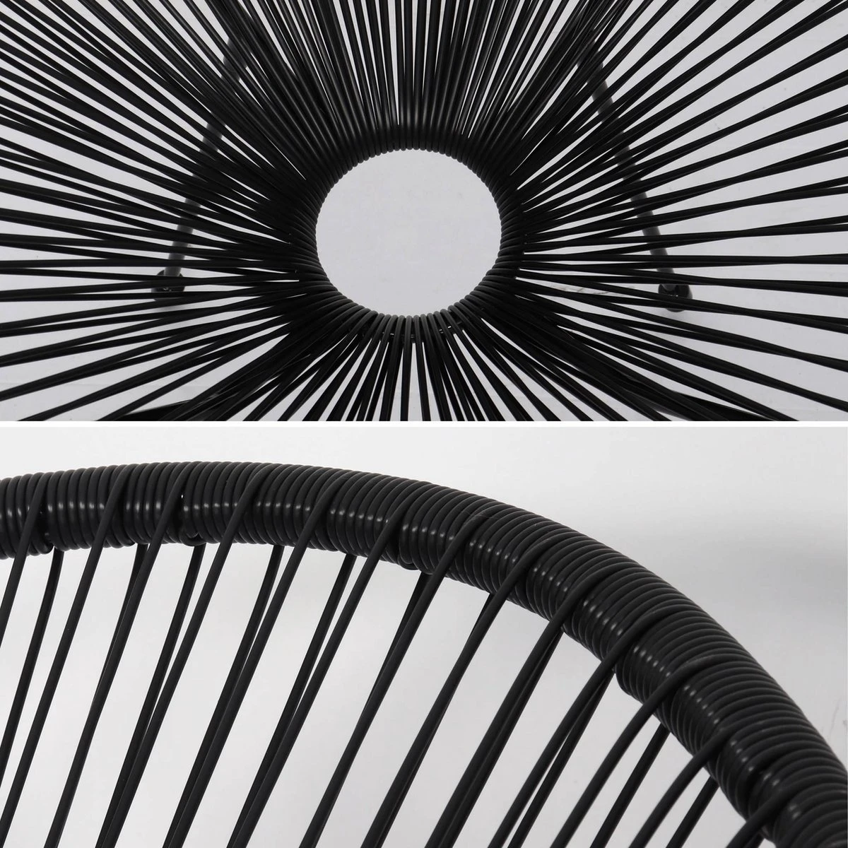 Set Van 2 Design Stoelen Ei-vormig - Acapulco Zwart - Stoelen 4 Poten Retro Design, Plastic Koorden, Binnen/buiten 6 Set Van 2 Design Stoelen Ei-vormig - Acapulco Zwart - Stoelen 4 Poten Retro Design, Plastic Koorden, Binnen/buiten - Afbeelding 6