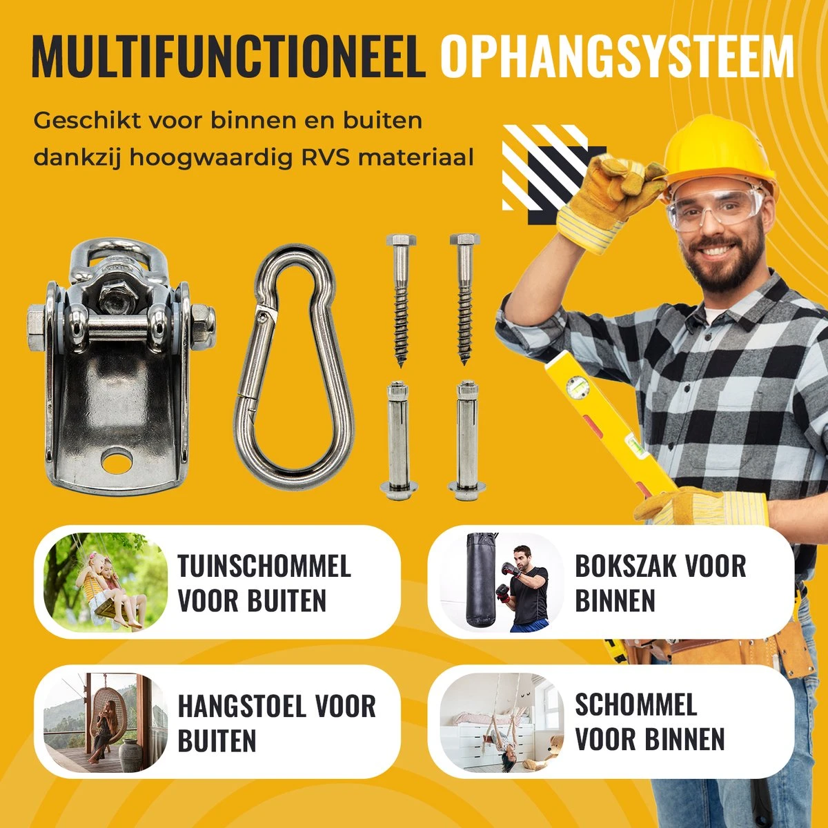 Itstrong® Plafondhaak Ophangsysteem Voor Binnen & Buiten – Ophanghaak Voor Bokszak – Schommel – Schommelstoel – Hangstoel - RVS 6 Itstrong® Plafondhaak Ophangsysteem Voor Binnen & Buiten – Ophanghaak Voor Bokszak – Schommel – Schommelstoel – Hangstoel - RVS - Afbeelding 6