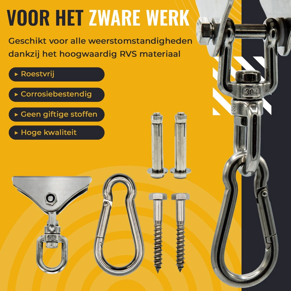 Itstrong® Plafondhaak Ophangsysteem Voor Binnen & Buiten – Ophanghaak Voor Bokszak – Schommel – Schommelstoel – Hangstoel - RVS 8 Itstrong® Plafondhaak Ophangsysteem Voor Binnen & Buiten – Ophanghaak Voor Bokszak – Schommel – Schommelstoel – Hangstoel - RVS - Afbeelding 8