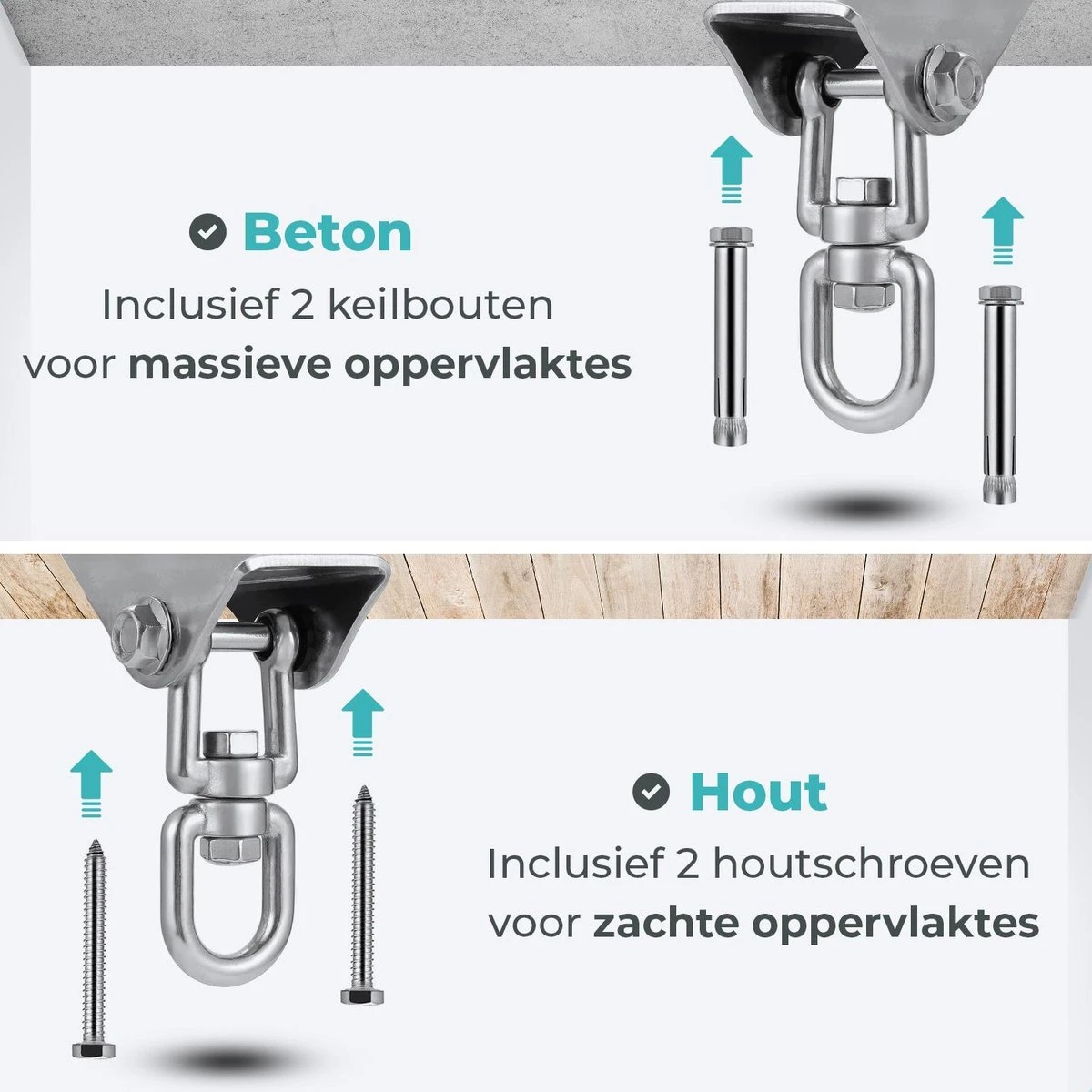 AVINT GOODS RVS Ophangsysteem Plafondhaak Bokszak – Schroefhaak & Ophanghaak Hangstoel – Muurhaak Binnen & Buiten - 550KG 3 AVINT GOODS RVS Ophangsysteem Plafondhaak Bokszak – Schroefhaak & Ophanghaak Hangstoel – Muurhaak Binnen & Buiten - 550KG - Afbeelding 3