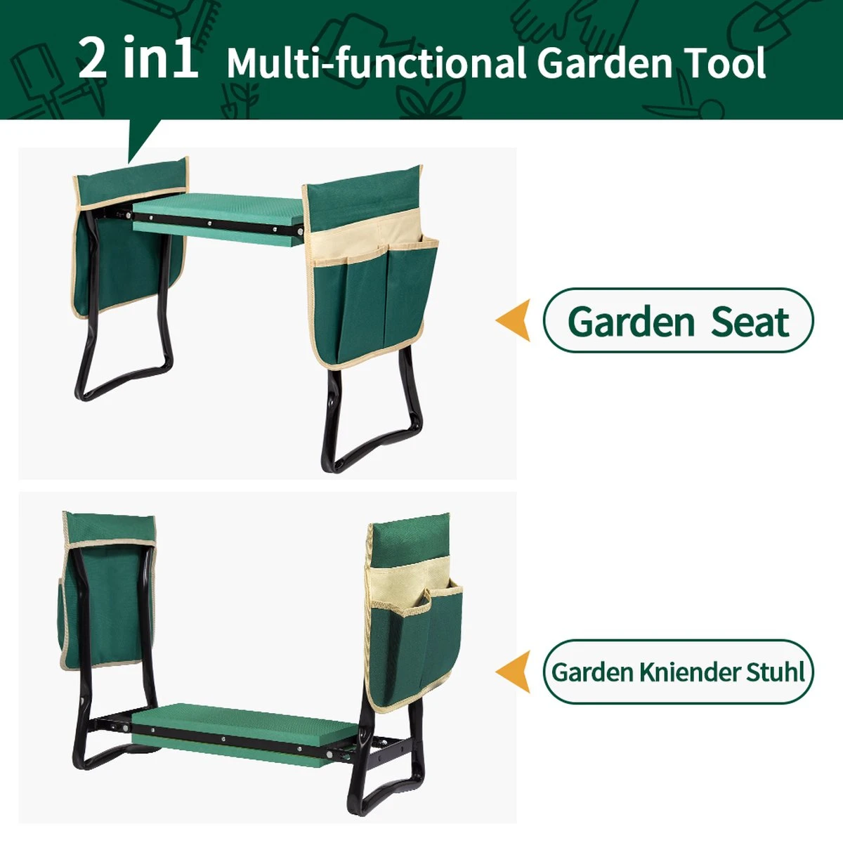Uten - Kniebankje Tuin - Knie Steun - Tuinkruk Inklapbaar - Kniesteun Tuinieren - Kniekussen - Tot 150 Kg - Groen 7 Uten - Kniebankje Tuin - Knie Steun - Tuinkruk Inklapbaar - Kniesteun Tuinieren - Kniekussen - Tot 150 Kg - Groen - Afbeelding 7