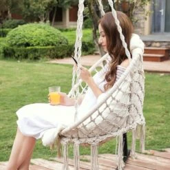 Hangstoel, Hangschommel, Hangstoel Met Een Dik Kussen, Tot 120 Kg Belastbaar, Voor Tuin, Balkon, Woonkamer, Terras, Scandinavische Stijl, Modern, Beige HMDC042M01 -Fijne Tuinmeubelwinkel 1200x1200 455