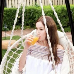 Hangstoel, Hangschommel, Hangstoel Met Een Dik Kussen, Tot 120 Kg Belastbaar, Voor Tuin, Balkon, Woonkamer, Terras, Scandinavische Stijl, Modern, Beige HMDC042M01 -Fijne Tuinmeubelwinkel 1200x1200 456