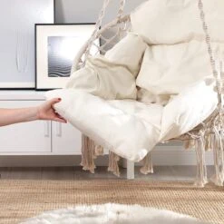 Hangstoel, Hangschommel, Hangstoel Met Een Dik Kussen, Tot 120 Kg Belastbaar, Voor Tuin, Balkon, Woonkamer, Terras, Scandinavische Stijl, Modern, Beige HMDC042M01 -Fijne Tuinmeubelwinkel 1200x1200 458