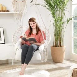 Hangstoel, Hangschommel, Hangstoel Met Een Dik Kussen, Tot 120 Kg Belastbaar, Voor Tuin, Balkon, Woonkamer, Terras, Scandinavische Stijl, Modern, Beige HMDC042M01 -Fijne Tuinmeubelwinkel 1200x1200 459