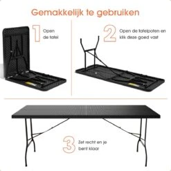 Lenx Klaptafel - Inklapbare Tafel - Opvouwbare Tuintafel - Vouwtafel - Inclusief Handvat En 2 Tafelkleden - 180x75x74cm - 6 Tot 8 Personen -Fijne Tuinmeubelwinkel 1200x1200 552