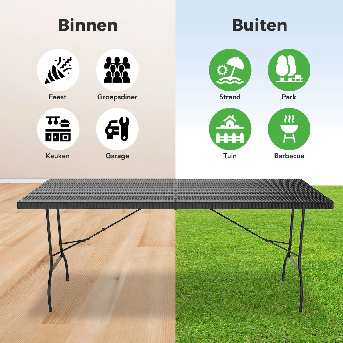LifeGoods Klaptafel - Inklapbaar - 180 Cm - 6 Tot 8 Personen - Zwart 3 LifeGoods Klaptafel - Inklapbaar - 180 Cm - 6 Tot 8 Personen - Zwart - Afbeelding 3