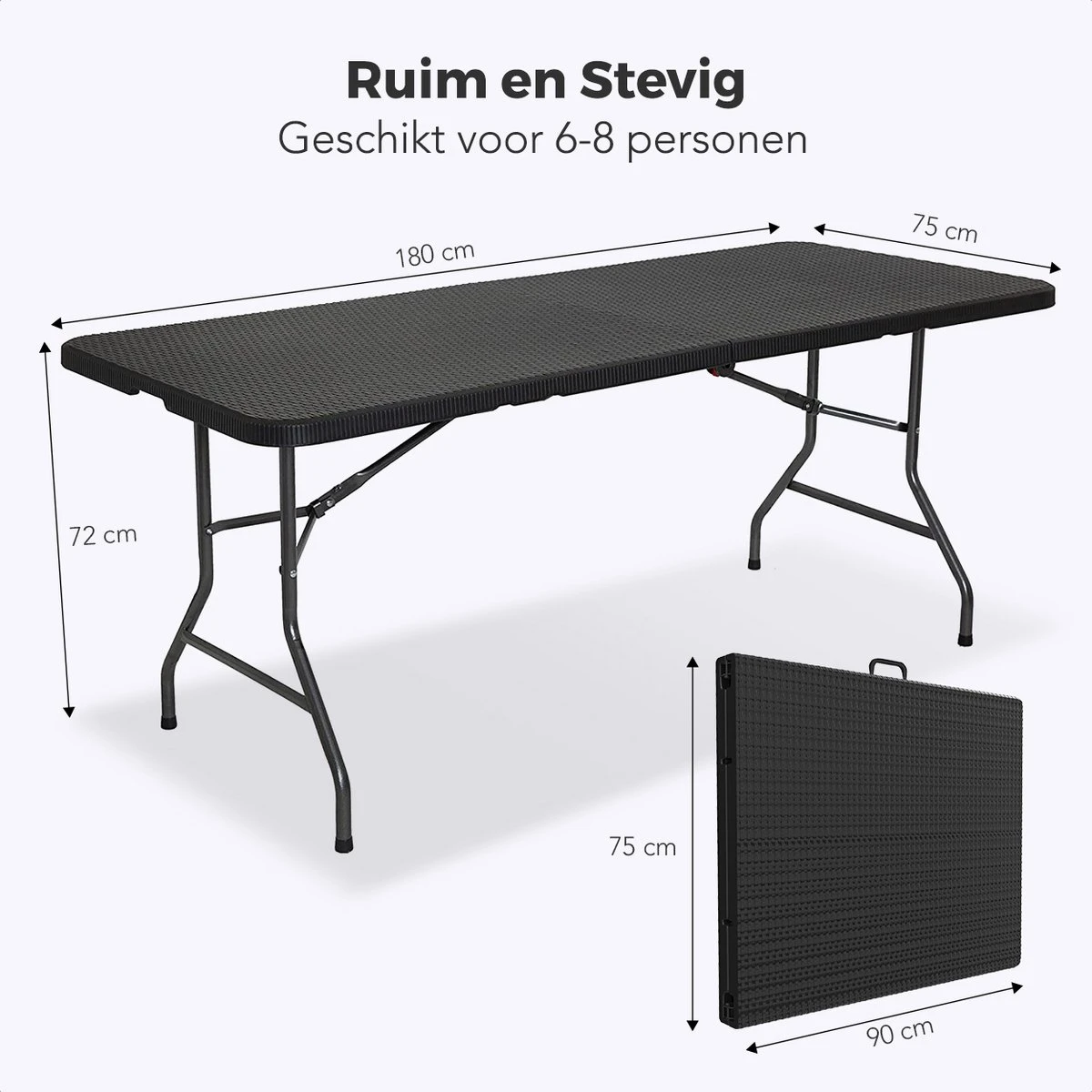 LifeGoods Klaptafel - Inklapbaar - 180 Cm - 6 Tot 8 Personen - Zwart 4 LifeGoods Klaptafel - Inklapbaar - 180 Cm - 6 Tot 8 Personen - Zwart - Afbeelding 4