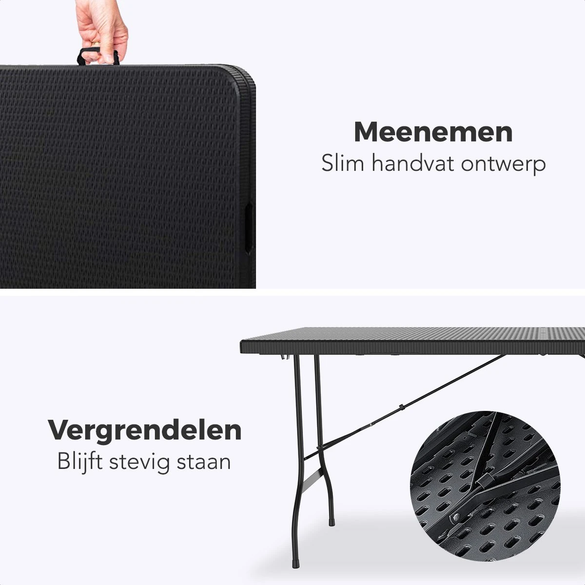 LifeGoods Klaptafel - Inklapbaar - 180 Cm - 6 Tot 8 Personen - Zwart 5 LifeGoods Klaptafel - Inklapbaar - 180 Cm - 6 Tot 8 Personen - Zwart - Afbeelding 5