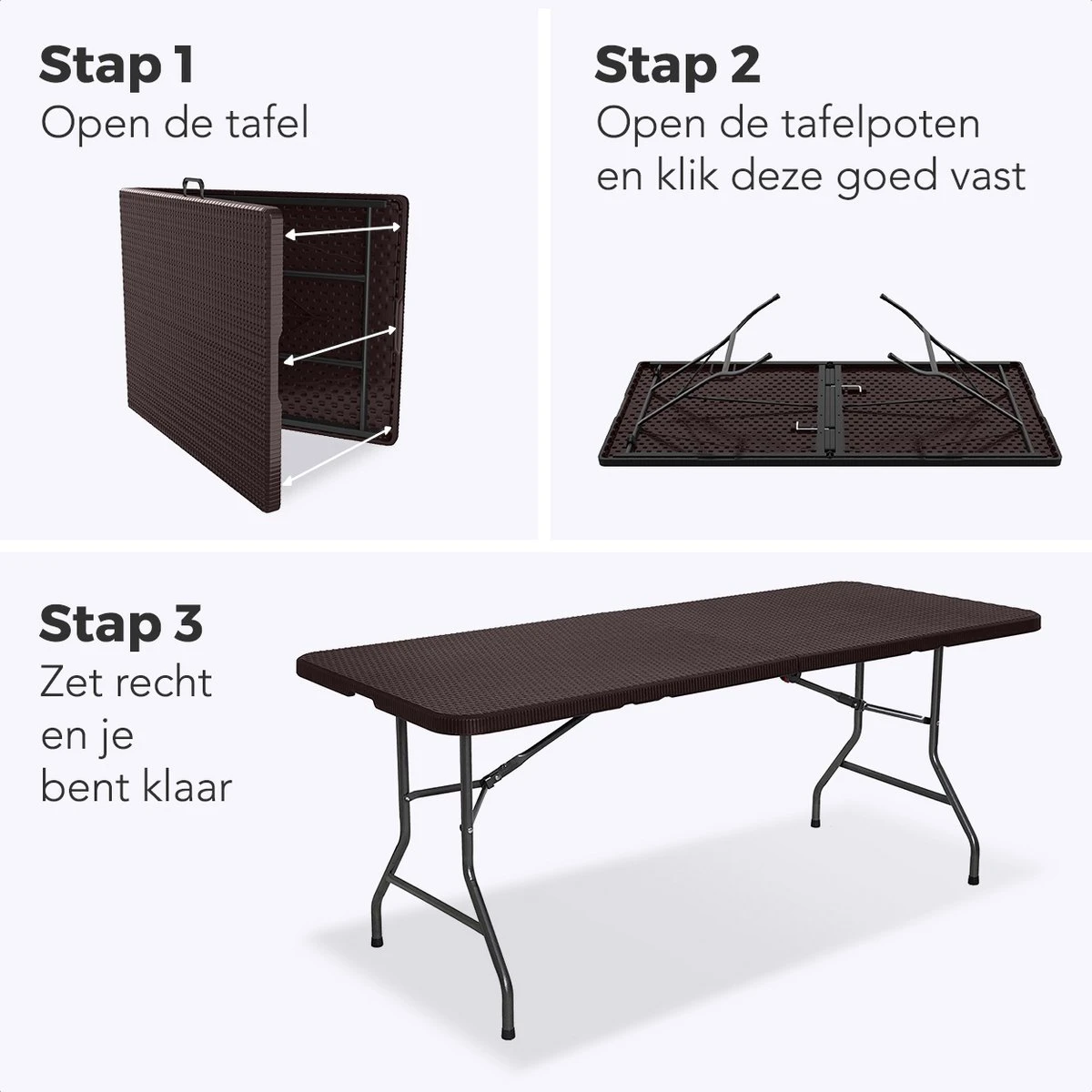 LifeGoods Klaptafel - Inklapbaar - 180 Cm - 6 Tot 8 Personen - Bruin 6 LifeGoods Klaptafel - Inklapbaar - 180 Cm - 6 Tot 8 Personen - Bruin - Afbeelding 6