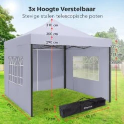 LifeGoods Partytent - 3x3 M - Zijwanden - Easy Up - Opvouwbaar - Waterdicht - Draagtas Met Wieltjes - Donkergrijs -Fijne Tuinmeubelwinkel 1200x1200 762