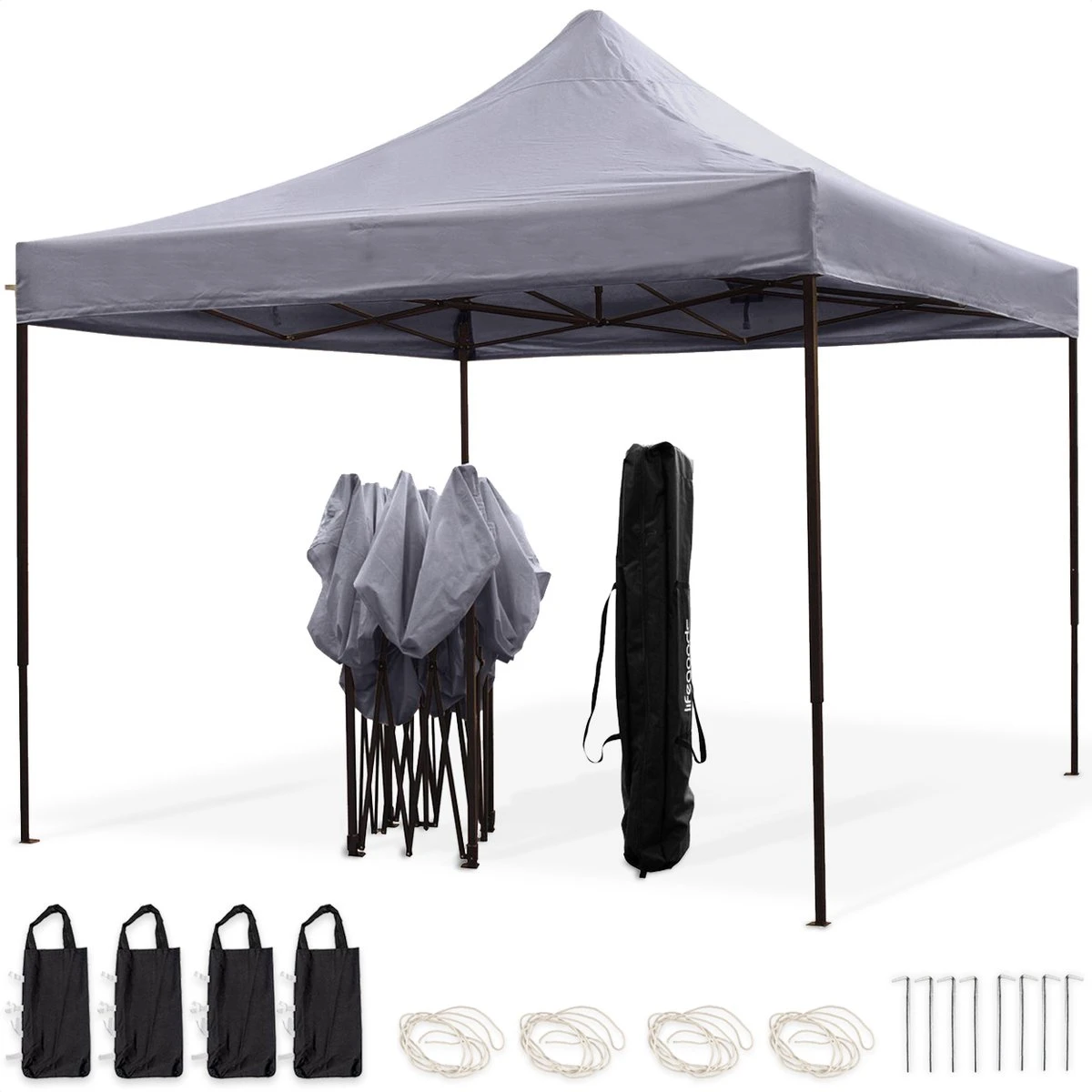 LifeGoods Partytent - 3x3 M - Easy Up - Opvouwbaar - Waterdicht - Draagtas Met Wieltjes - Donkergrijs 1 LifeGoods Partytent - 3x3 M - Easy Up - Opvouwbaar - Waterdicht - Draagtas Met Wieltjes - Donkergrijs