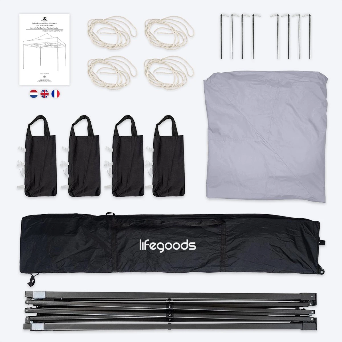 LifeGoods Partytent - 3x3 M - Easy Up - Opvouwbaar - Waterdicht - Draagtas Met Wieltjes - Donkergrijs 3 LifeGoods Partytent - 3x3 M - Easy Up - Opvouwbaar - Waterdicht - Draagtas Met Wieltjes - Donkergrijs - Afbeelding 3