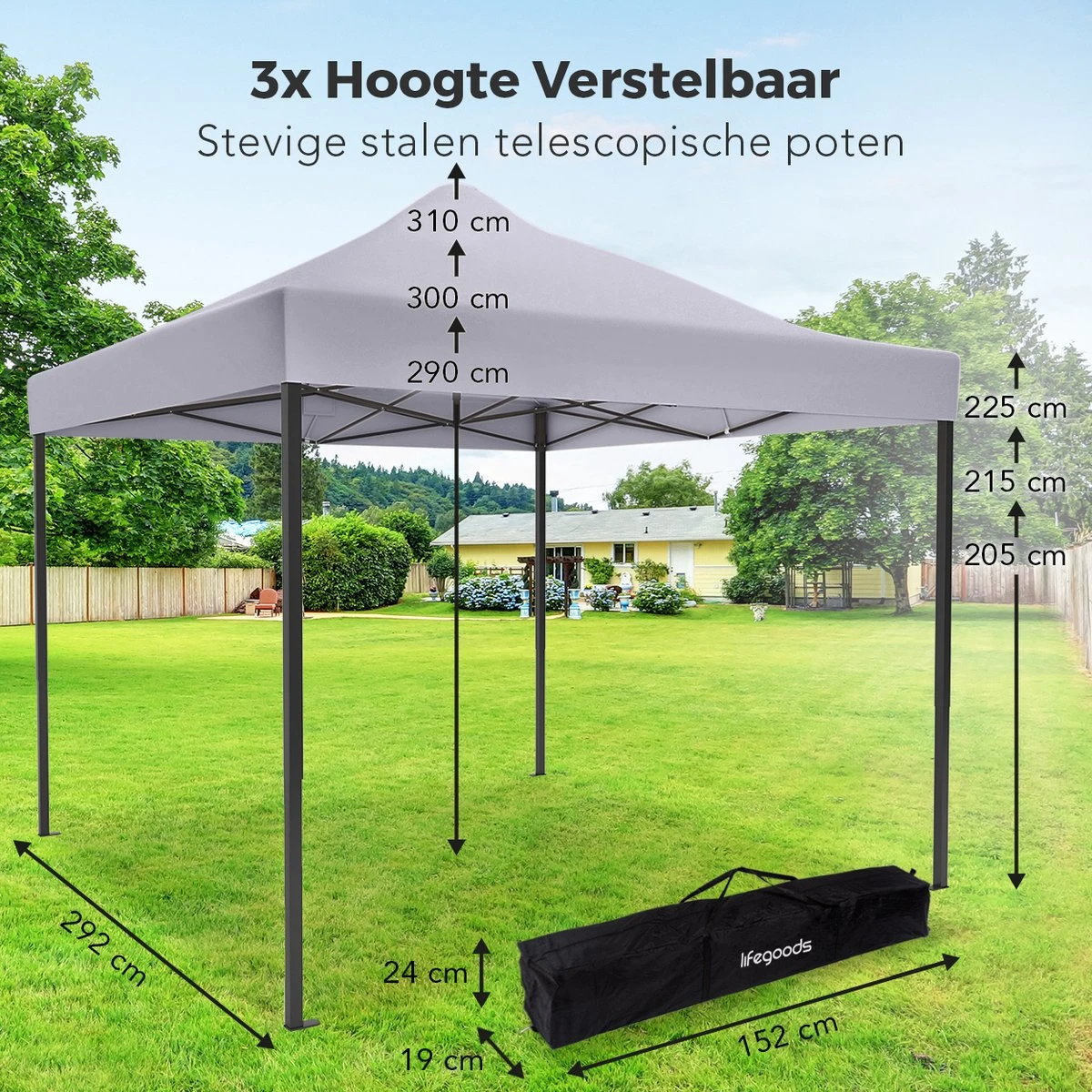 LifeGoods Partytent - 3x3 M - Easy Up - Opvouwbaar - Waterdicht - Draagtas Met Wieltjes - Donkergrijs 5 LifeGoods Partytent - 3x3 M - Easy Up - Opvouwbaar - Waterdicht - Draagtas Met Wieltjes - Donkergrijs - Afbeelding 5