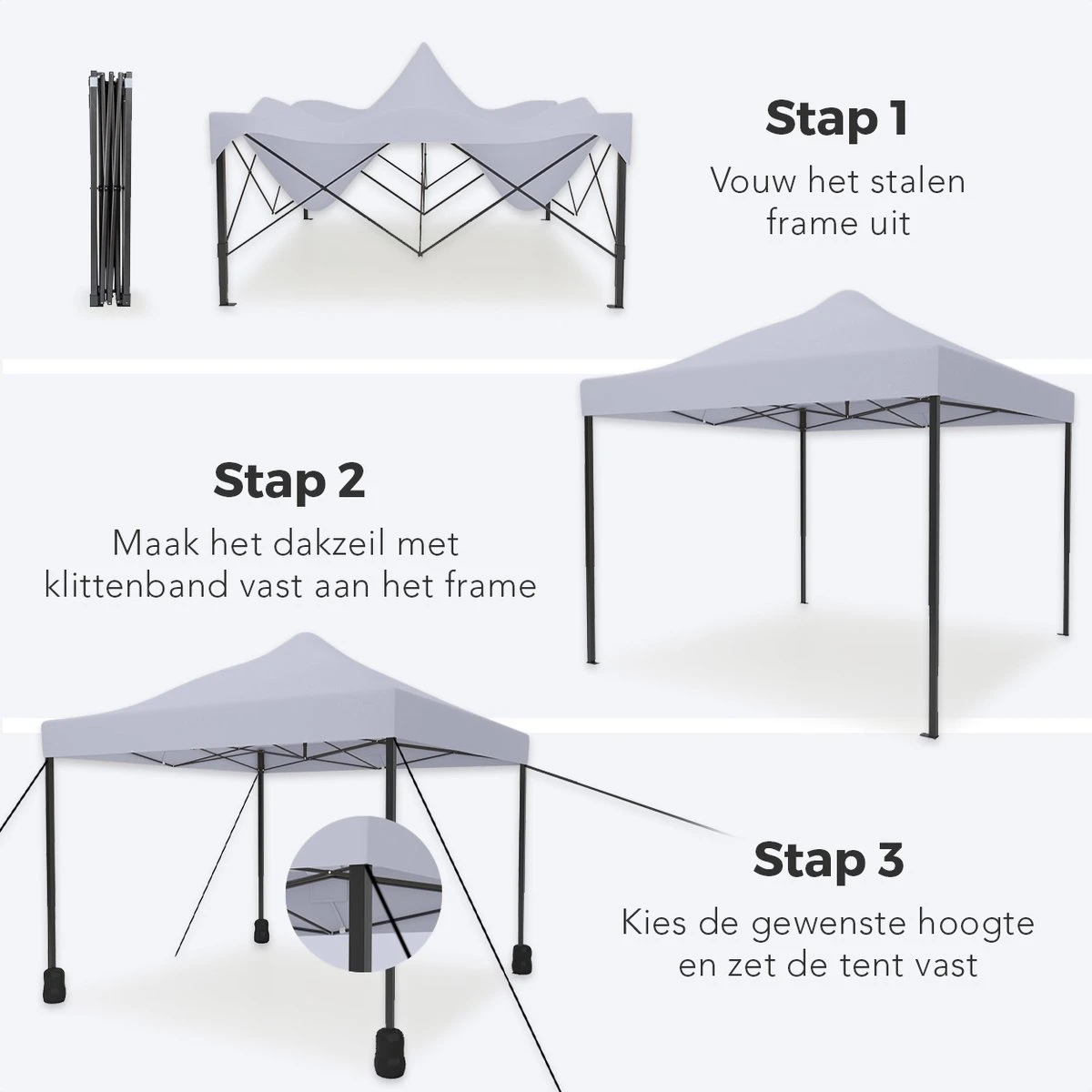 LifeGoods Partytent - 3x3 M - Easy Up - Opvouwbaar - Waterdicht - Draagtas Met Wieltjes - Donkergrijs 8 LifeGoods Partytent - 3x3 M - Easy Up - Opvouwbaar - Waterdicht - Draagtas Met Wieltjes - Donkergrijs - Afbeelding 8