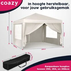 Waterdichte Partytent 3x3 Meter Opvouwbaar Met Zijwanden- Paviljoen Met Zijpanelen - Easy Up - Pop-up Tent Met Haringen, Touw En Anti Slip Poten 10 Waterdichte Partytent 3x3 Meter Opvouwbaar Met Zijwanden- Paviljoen Met Zijpanelen - Easy Up - Pop-up Tent Met Haringen, Touw En Anti Slip Poten -Fijne Tuinmeubelwinkel 1200x1200 788
