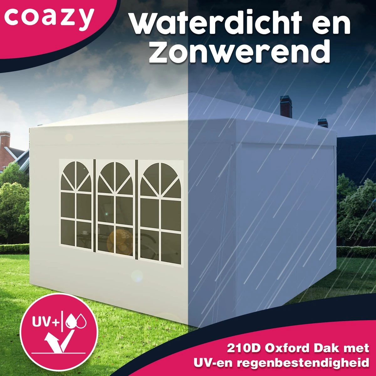 Waterdichte Partytent 3x3 Meter Opvouwbaar Met Zijwanden- Paviljoen Met Zijpanelen - Easy Up - Pop-up Tent Met Haringen, Touw En Anti Slip Poten 8 Waterdichte Partytent 3x3 Meter Opvouwbaar Met Zijwanden- Paviljoen Met Zijpanelen - Easy Up - Pop-up Tent Met Haringen, Touw En Anti Slip Poten - Afbeelding 8