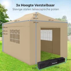 LifeGoods Partytent - 3x4.5 M - Zijwanden - Easy Up - Opvouwbaar - Waterdicht - Draagtas Met Wieltjes - Beige -Fijne Tuinmeubelwinkel 1200x1200 808