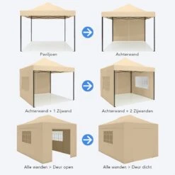 LifeGoods Partytent - 3x4.5 M - Zijwanden - Easy Up - Opvouwbaar - Waterdicht - Draagtas Met Wieltjes - Beige -Fijne Tuinmeubelwinkel 1200x1200 810